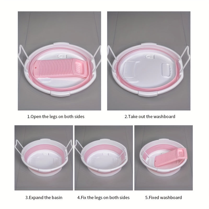 Set of 1 Classic Round Plastic Laundry Tub with Washboard