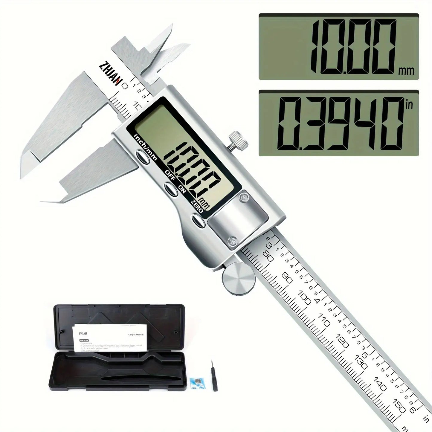 Digital caliper, stainless steel caliper measuring tool