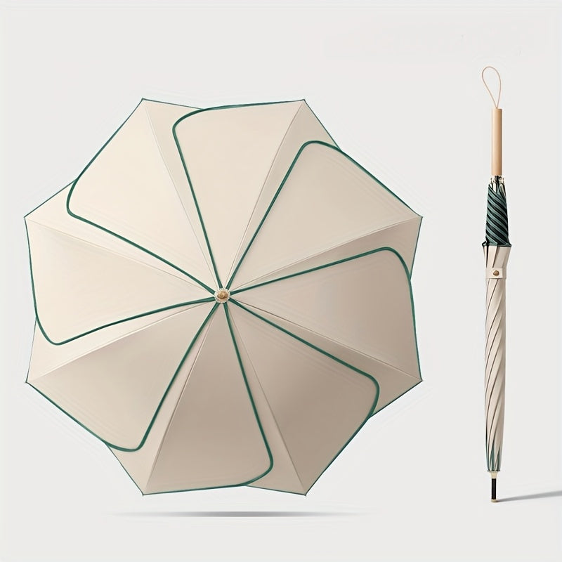 1-Pack Flower Petal Design Automatic Open Umbrella with Wood Handle