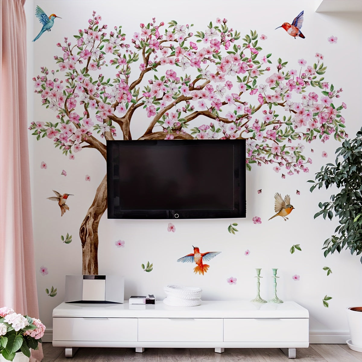Six-Piece Large Peach Blossom Wall Decal | Self-Adhesive Stickers