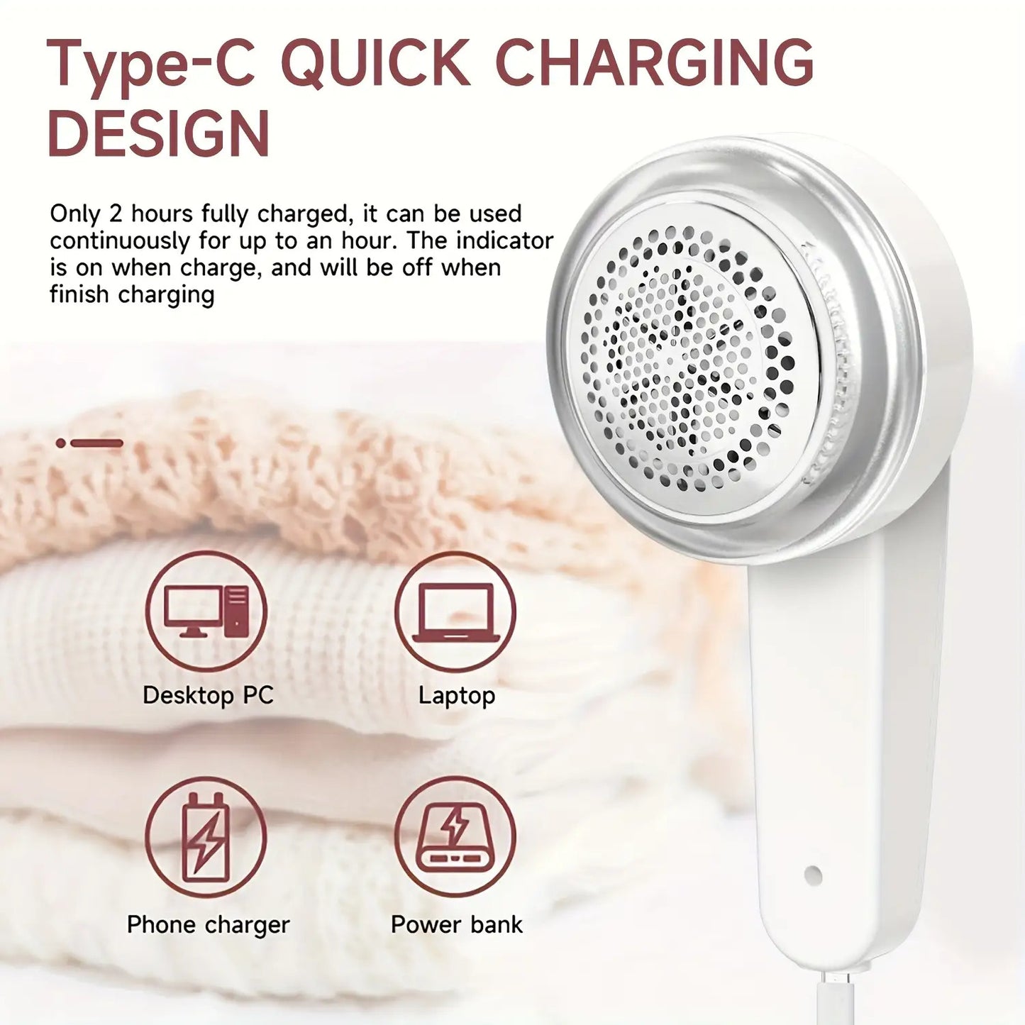 Portable Rechargeable Lint Eraser with Cleaning Brush