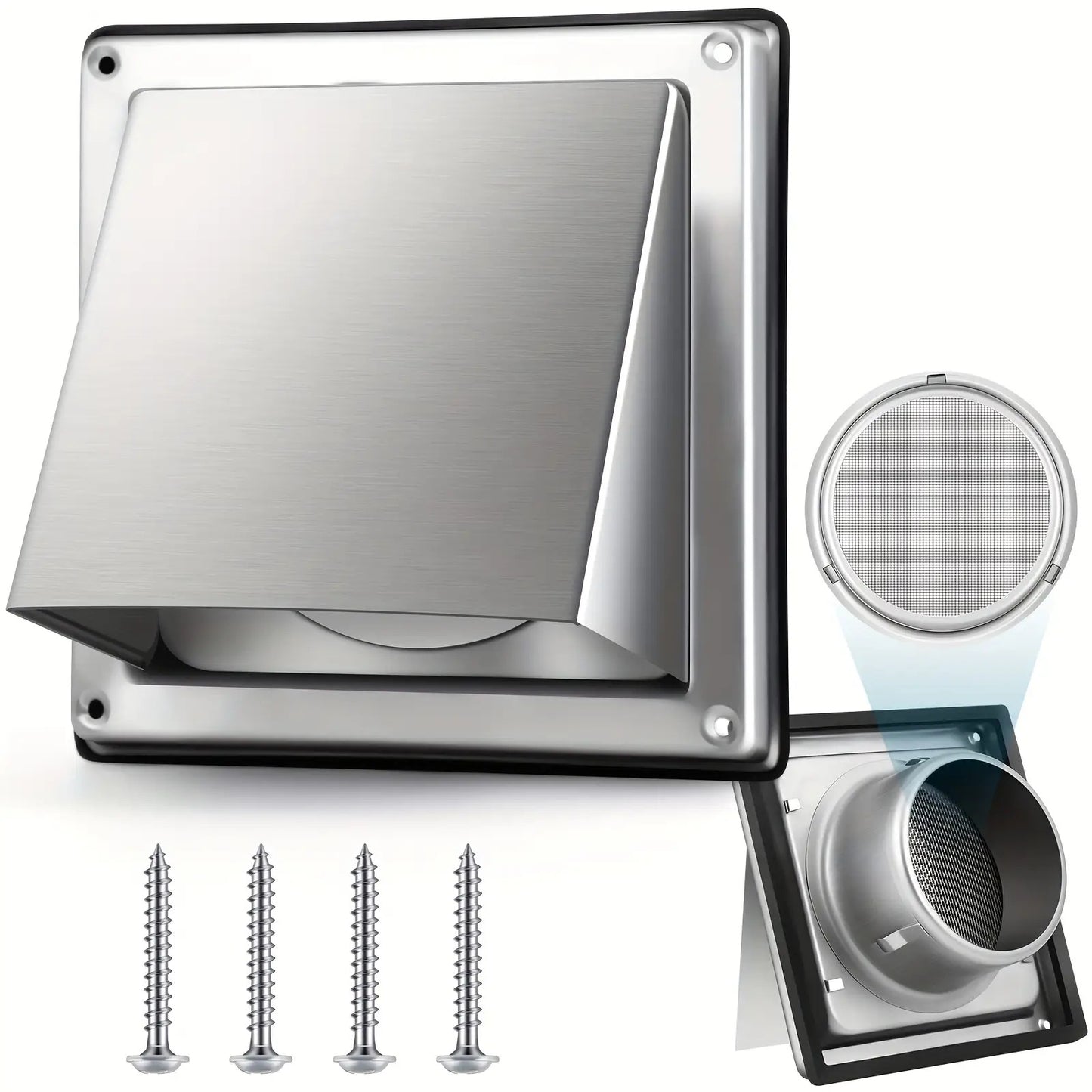4" Outdoor Dryer Vent Cover with Stainless Steel Screen Silver Guard