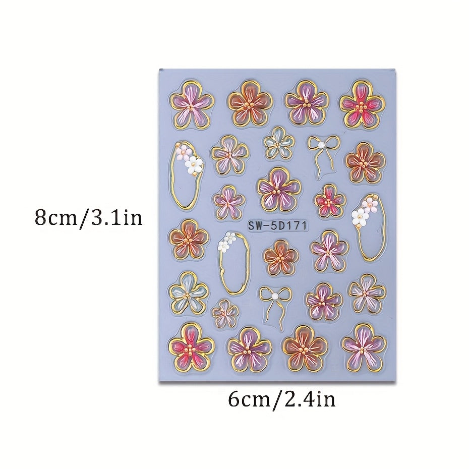 10pcs 5D Embossed Flower Nail Stickers
