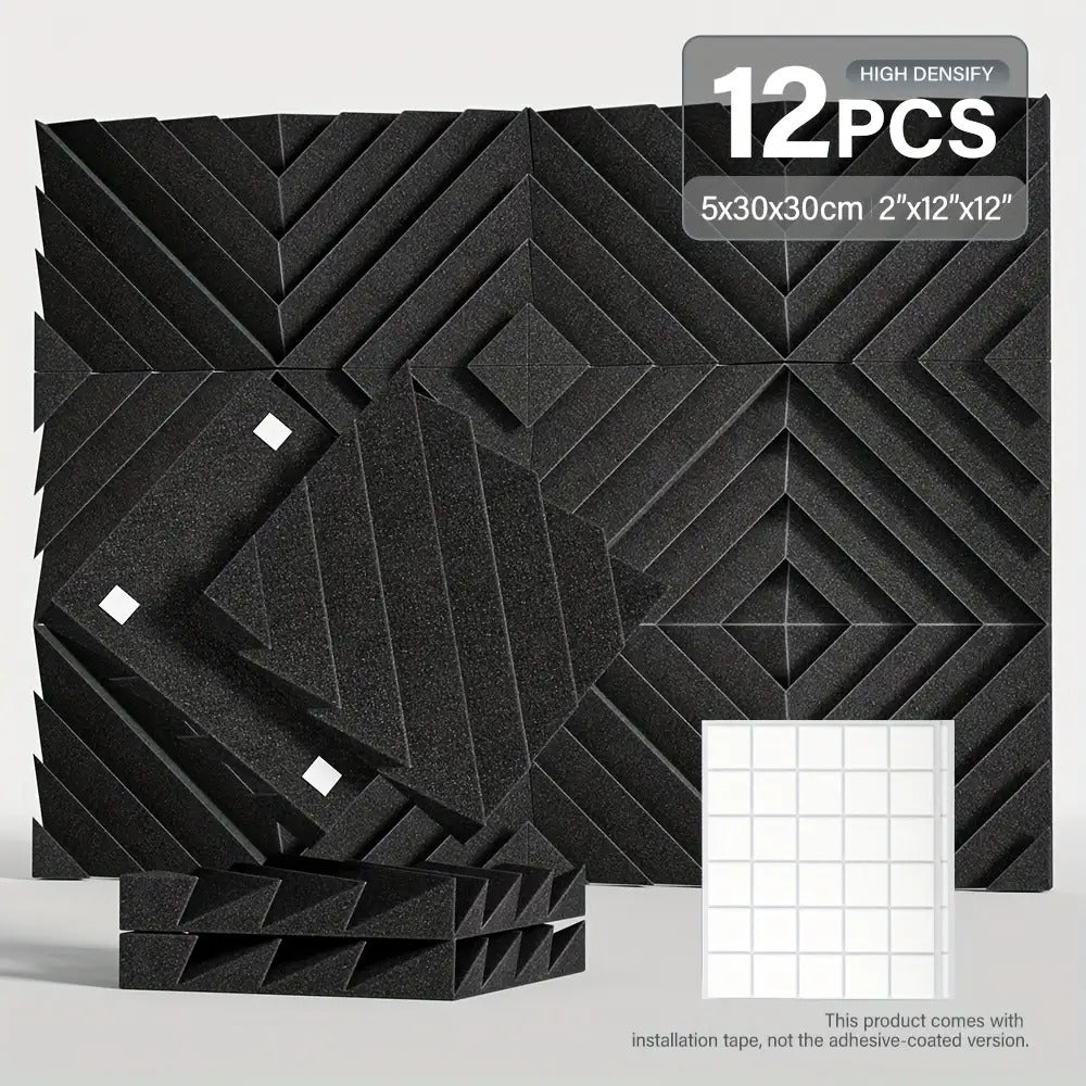 12pcs Diamond Groove Sound Proof Foam Panels
