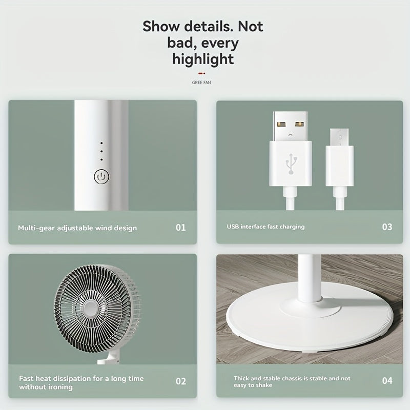 Silent High Wind Power USB Floor Fan (No Battery)