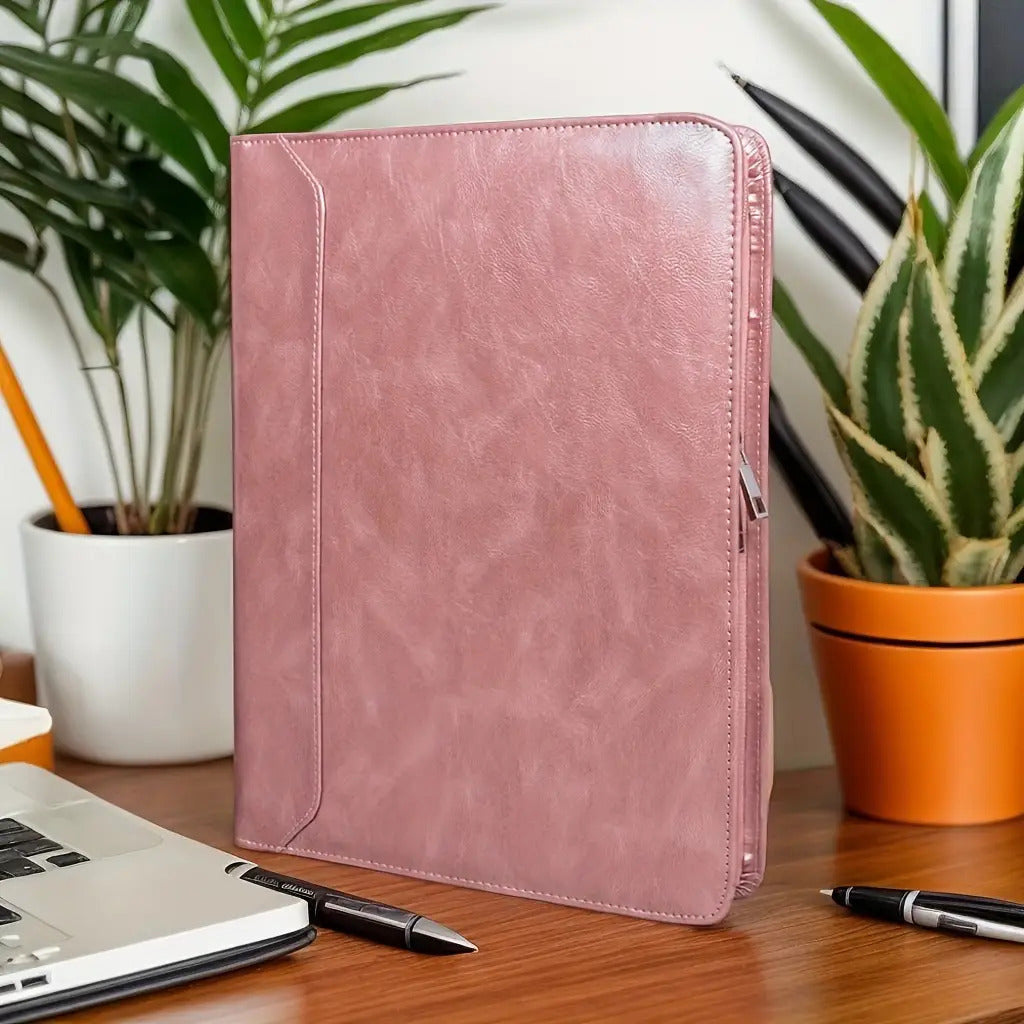 Rose Golden PU Leather Portfolio for Women