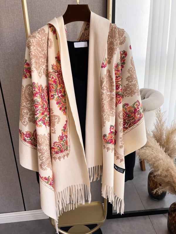 Boho Style Plants Embroidery Double Sided Cashmere Pashmina Scarf