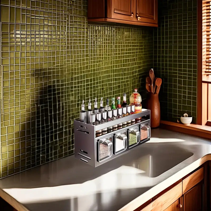 1pc No-Drill Wall-Mounted Spice Organizer Rack