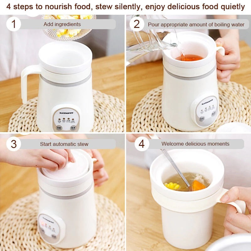 Ceramic Mini Electric Cup Soup with Dual-Mode Insulatio