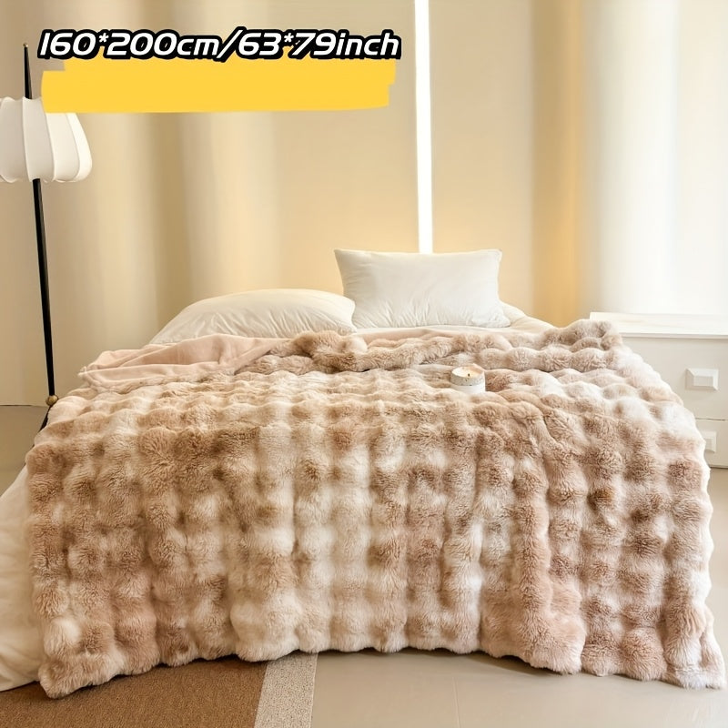 1pc Double-sided Tie-dyed Faux Rabbit Fleece Blanket