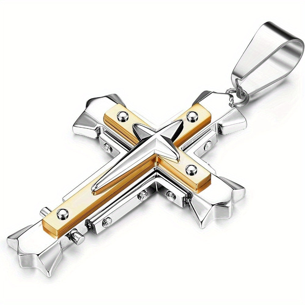 1pc Men'S  Stainless Steel Cross Pendant Necklace