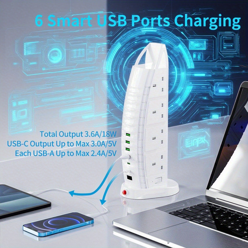 Tower Extension Lead 8 Way Outlets Multi Plug Extension Tower