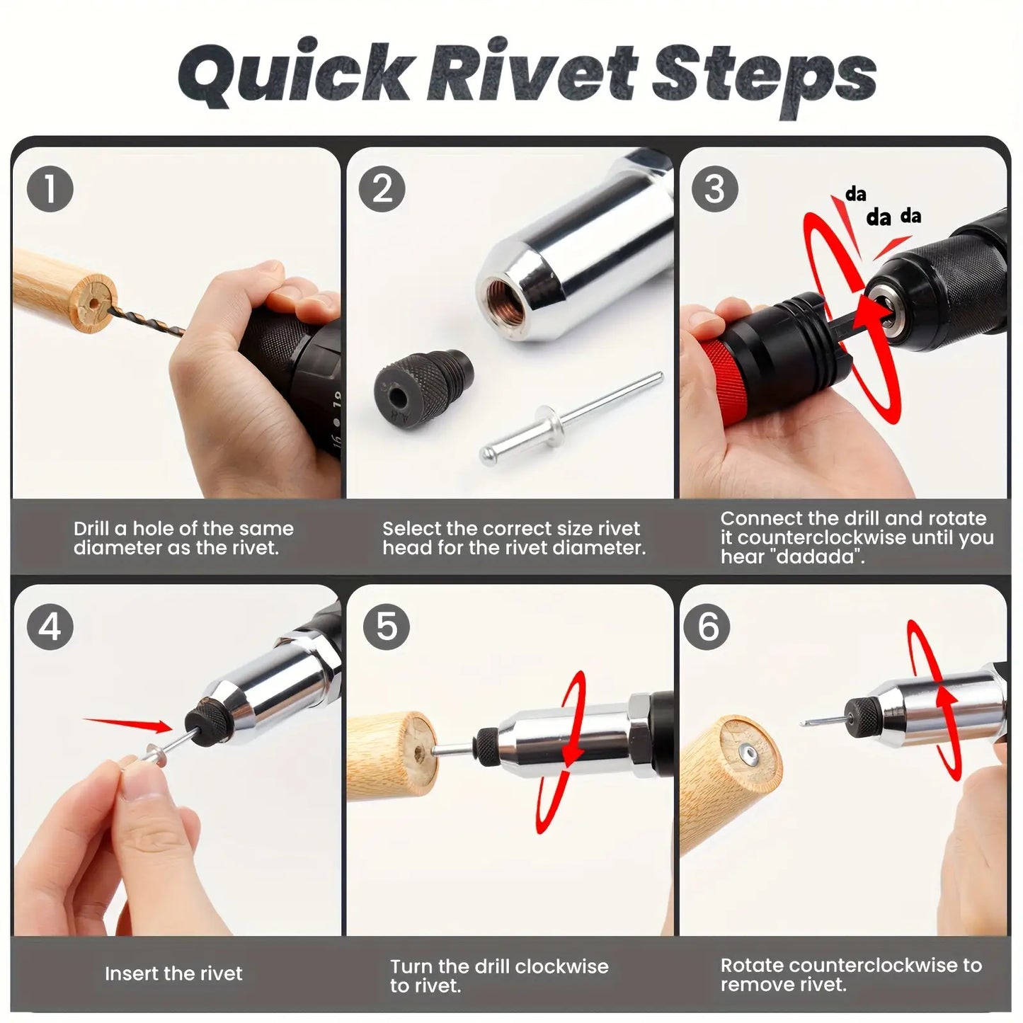 1Set Professional Rivet Gun Adapter Kit