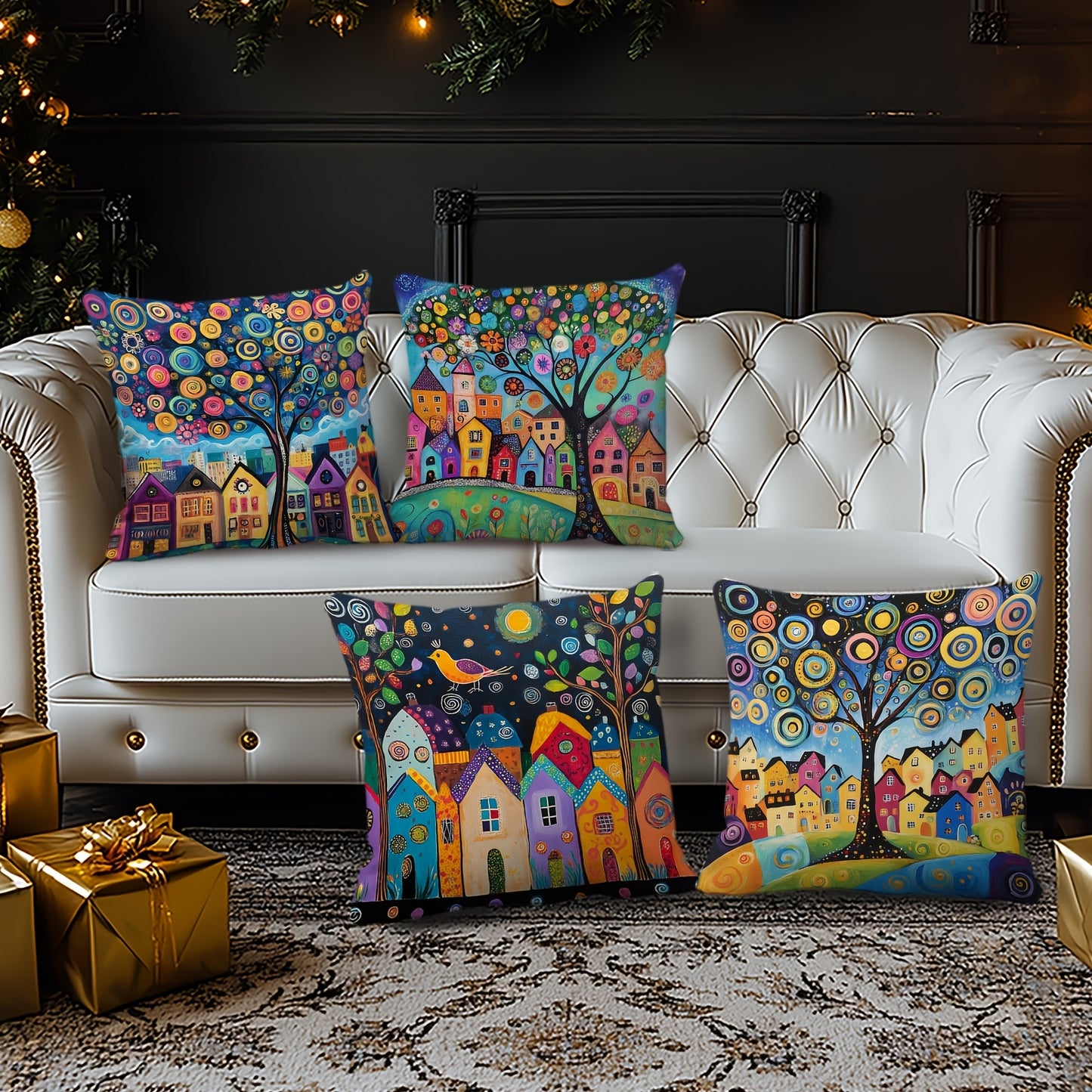 4-Pack Traditional-Style Abstract Countryside Throw Pillow Covers