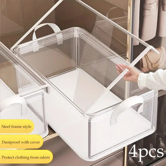 Set of 4 Large Transparent PVC Storage Boxes with Lids