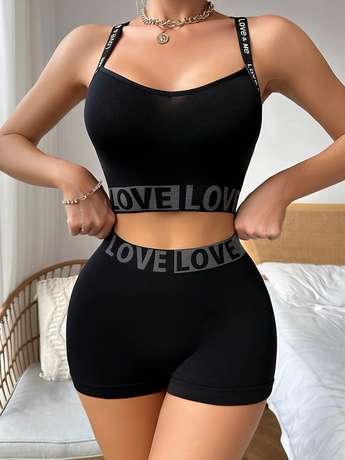 women's high waist shorts and collarless design bra