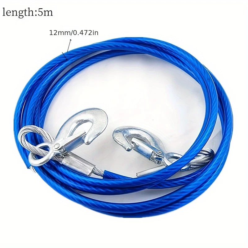 1 Roll 5m Steel Tow Rope with Hooks, Heavy-Duty Car Recovery Cable