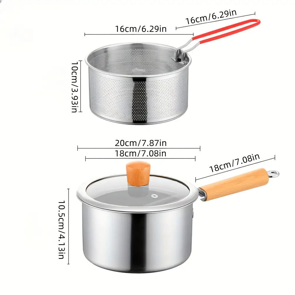 Stainless Steel Deep Fryer with Wooden Handle