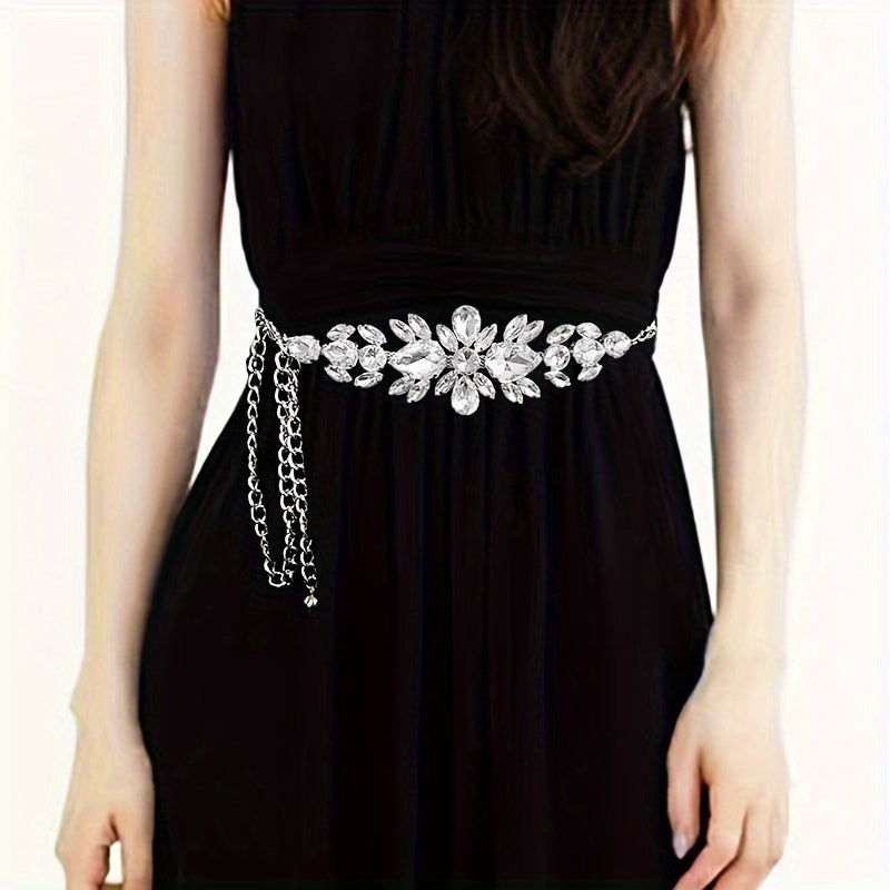 1pc Women's Adjustable Rhinestone Chain Belt