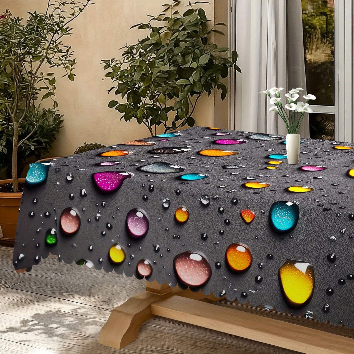A colorful water drop pattern tablecloth