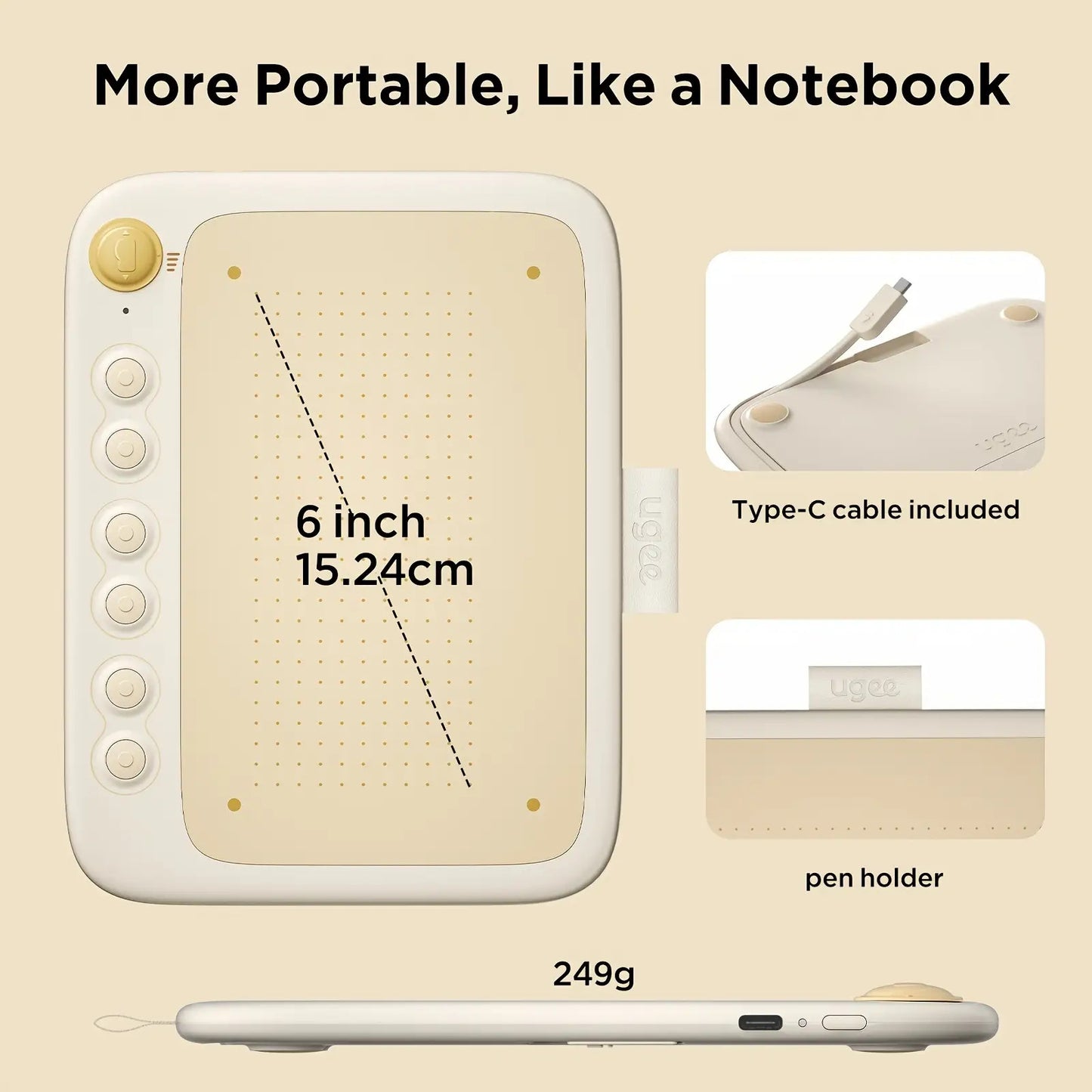 3. 5x6. 3 Inches Mobile Drawing Tablet with 16384-level Battery-free Stylus