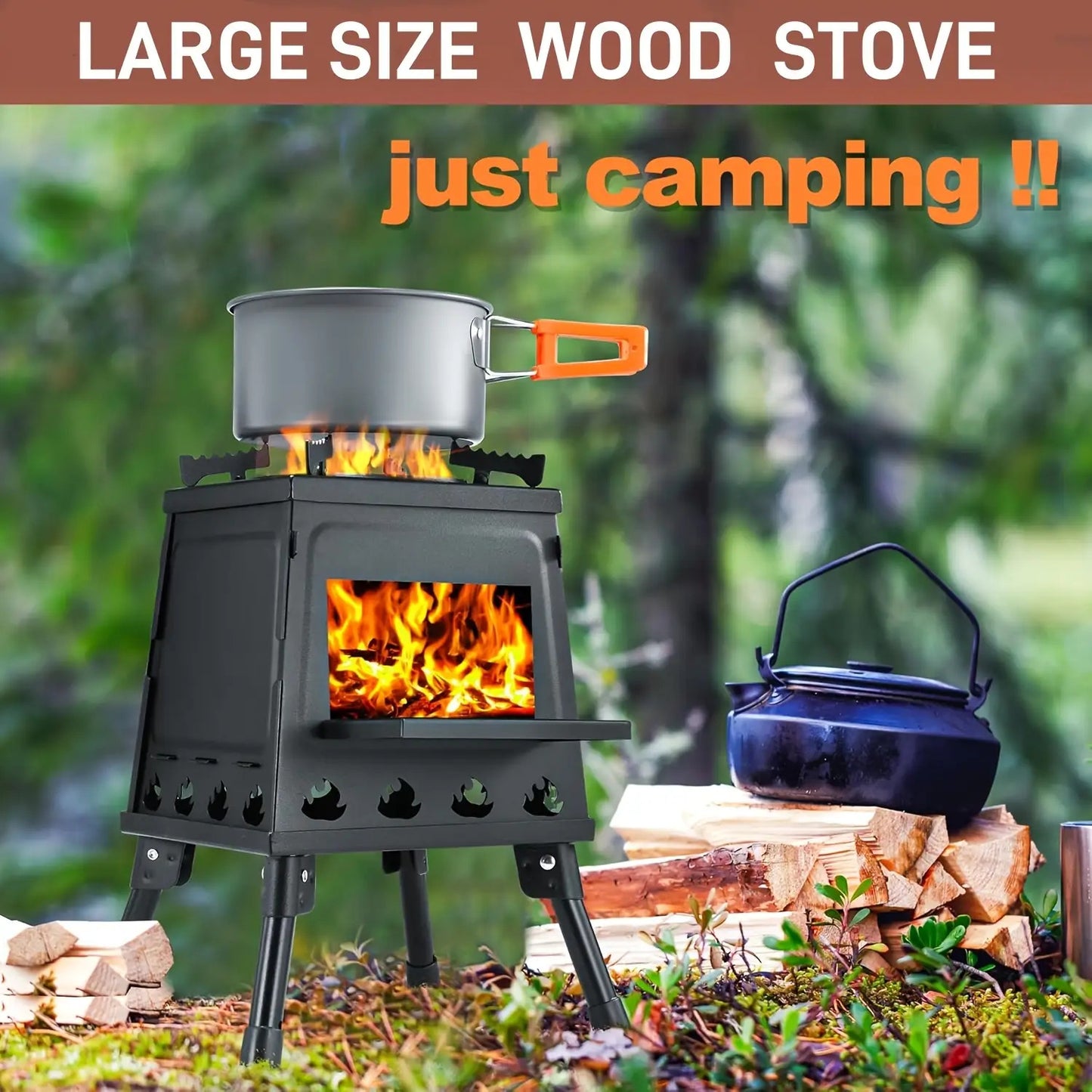 Large Portable Cast Iron Camping Wood Stove