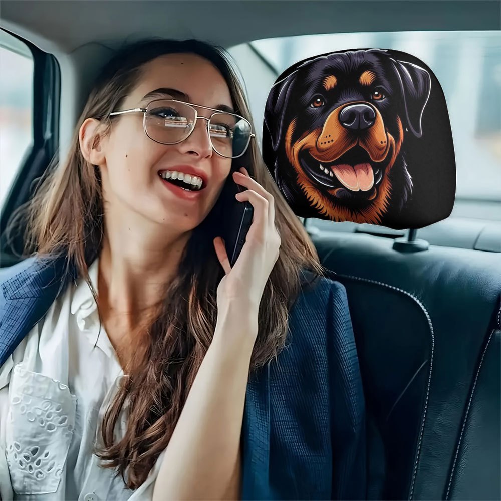 Rottweiler Realistic Print Car Headrest Covers
