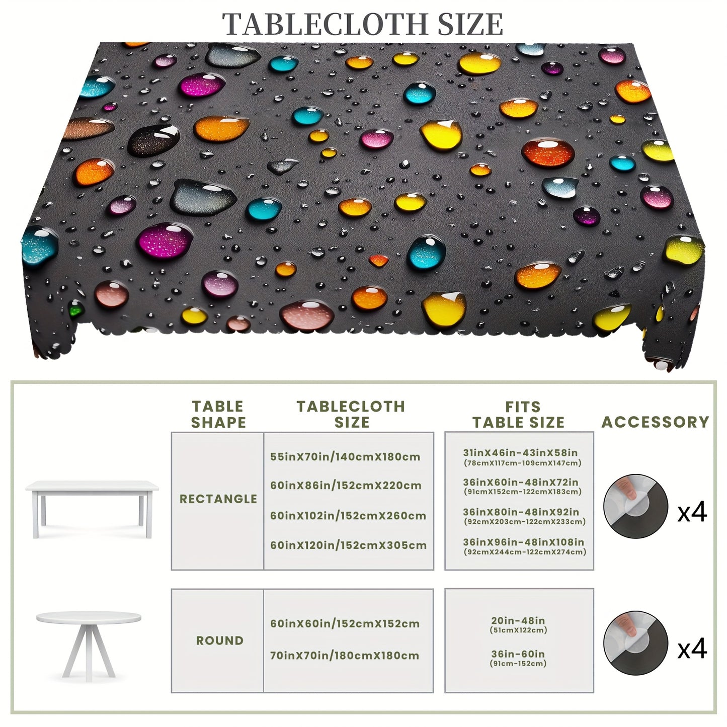 A colorful water drop pattern tablecloth