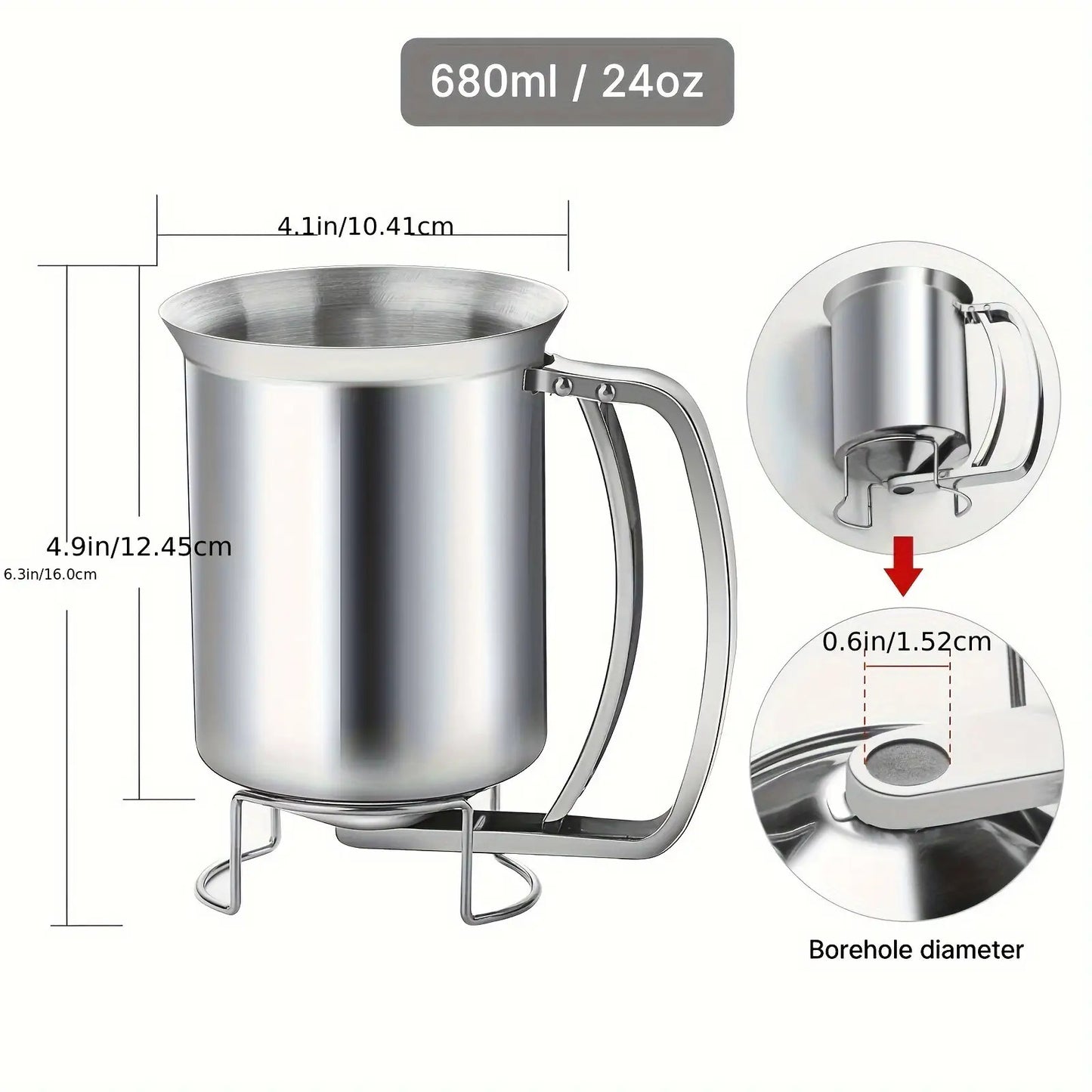 1pc Stainless Steel Pancake Batter Dispenser with Handle