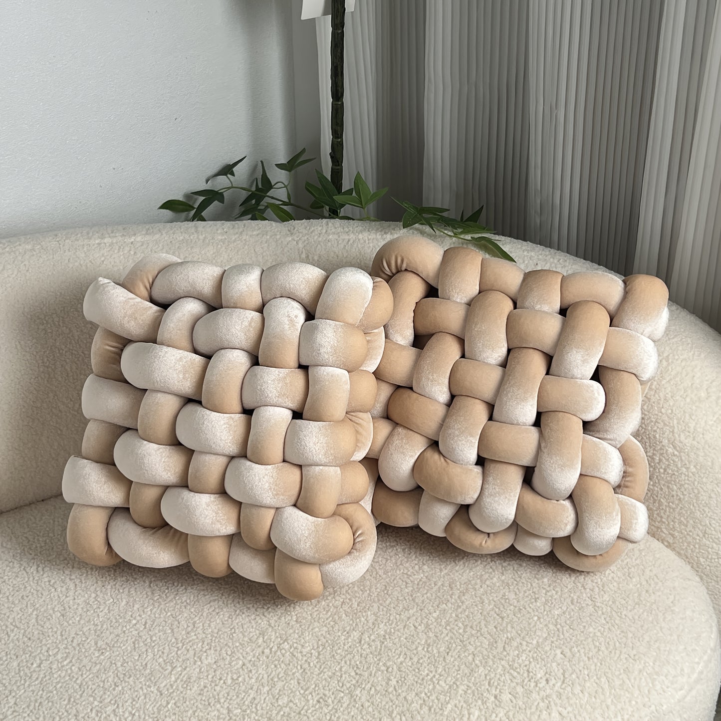 Set of 2 Gold Velvet Hand-woven Square Decorative Pillows