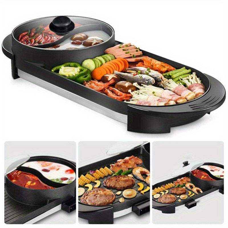 2-in-1 Electric Grill & Hot Pot Combo - Dual Cooking Zones